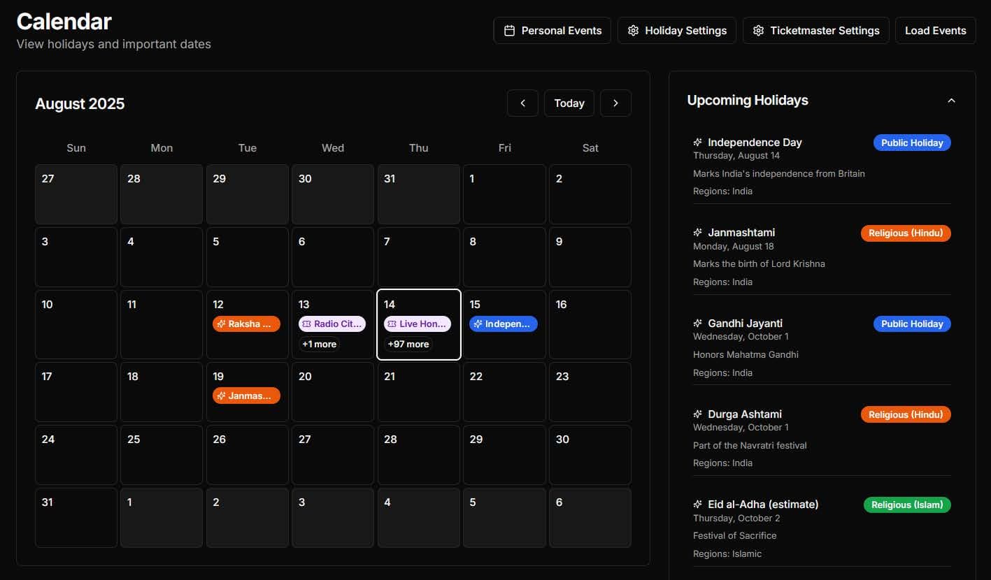 Calendar integration feature