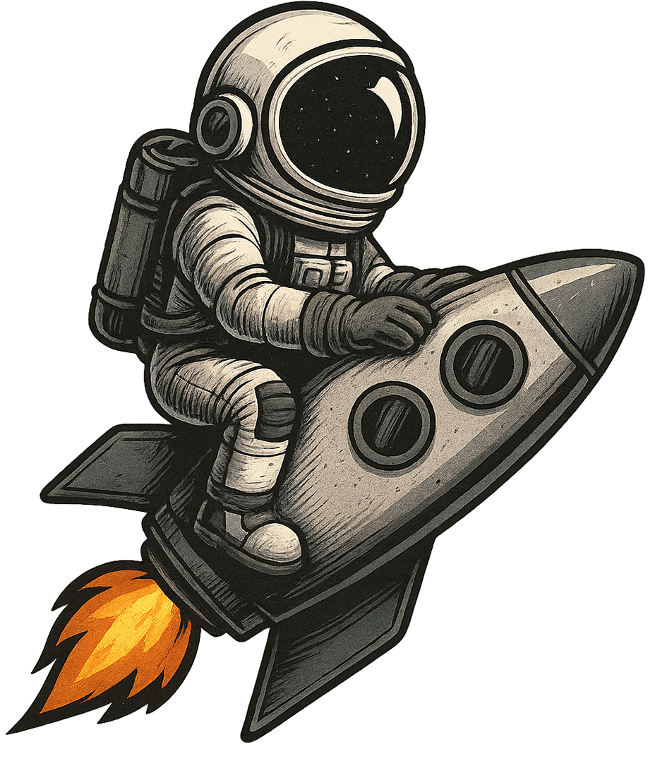 Astronaut riding rocket